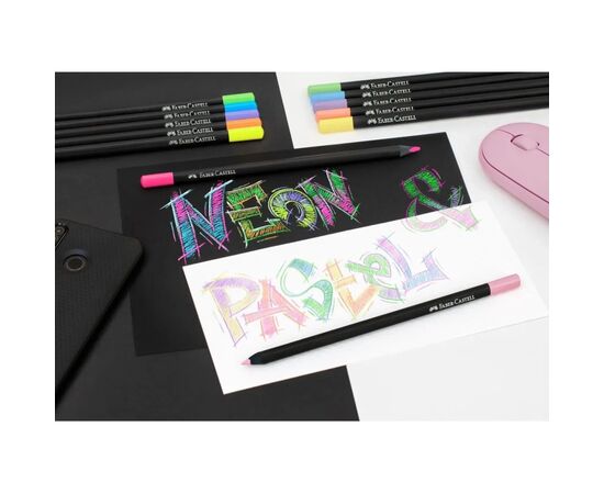 Карандаши цветные Faber-Castell Black Edition colour pencils Neon + Pastel, тригранні. чорне дерево, 12 кольорів (116410) (32083), изображение 5
