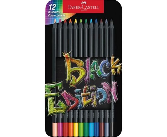 Карандаши цветные Faber-Castell Black Edition tincolour pencils, тригранні, чорне дерево, 12 кольорів (116413) (32087)