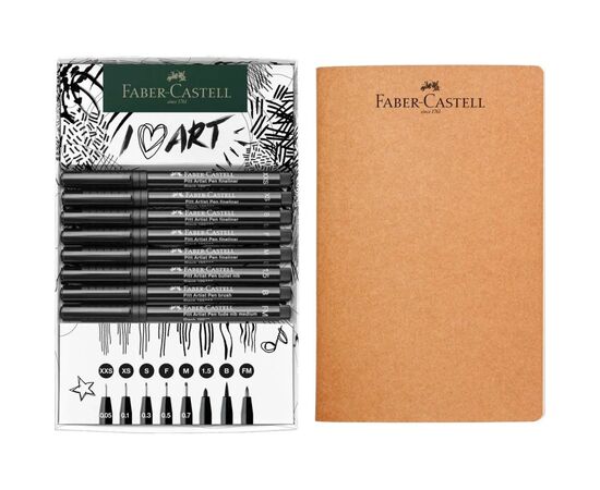 Лайнер Faber-Castell набор ручек капиллярных и блокнот Sketch Set цвет черный (XXS, XS, S, F, M, 1,5, B, FM) (32468), изображение 3
