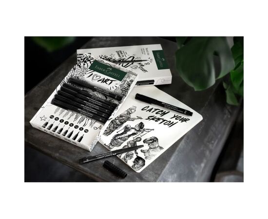 Лайнер Faber-Castell набор ручек капиллярных и блокнот Sketch Set цвет черный (XXS, XS, S, F, M, 1,5, B, FM) (32468), изображение 6