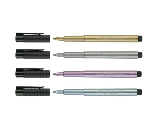 Лайнер Faber-Castell набор капиллярных ручек металликов Pitt Artist Pen Metallic M (1,5 мм) 4 цвета (28940), изображение 3