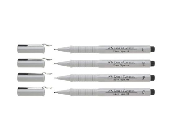 Лайнер Faber-Castell набор капиллярных ручек металликов Ecco Pigment, 4 шт.- черные, 0,2-0,8 мм (26996), изображение 2