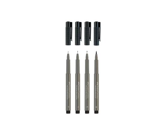 Лайнер Faber-Castell набор ручек капиллярных PITT ARTIST PEN 4 штуки (S, F, M, B) цвет теплый серый IV (32102), изображение 3