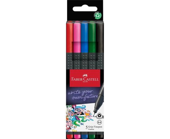 Лайнер Faber-Castell набор ручек капиллярных Grip Finepen трехгранная 0,4 мм, 5 цветов (32143)