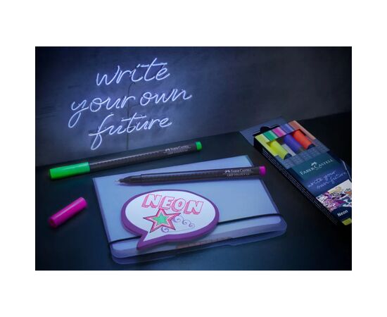 Лайнер Faber-Castell набор ручек капиллярных Grip Finepen neon трехгранная 0,4 мм, 5 цветов (32144), изображение 3