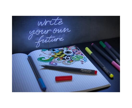 Лайнер Faber-Castell набор ручек капиллярных Grip Finepen neon трехгранная 0,4 мм, 5 цветов (32144), изображение 4