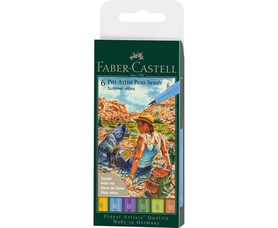 Лайнер Faber-Castell набор капиллярных ручек кисточек PITT Artist Pens Brush Summer vibe, 6 цветов (32108)