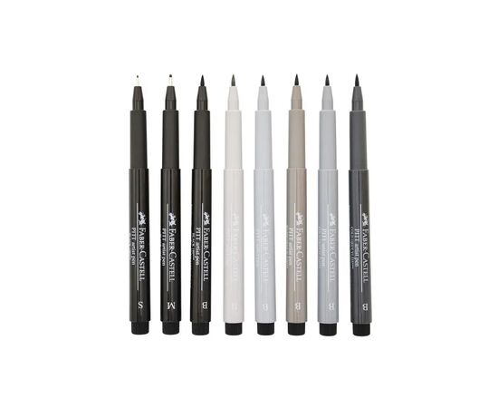Лайнер Faber-Castell набір капілярних ручок Pitt Artist Pens Manga Basic Set 8 шт. (сірі відтінки + чорний) (23899), зображення 2