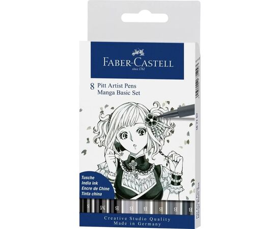 Лайнер Faber-Castell набір капілярних ручок Pitt Artist Pens Manga Basic Set 8 шт. (сірі відтінки + чорний) (23899)