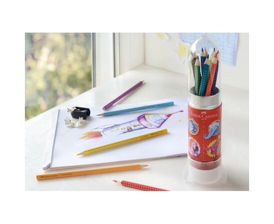 Карандаши цветные Faber-Castell Grip 15 кольорів в пластиковому тубі в формі"Ракети" (112457) (27635), изображение 3