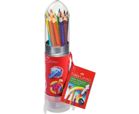 Карандаши цветные Faber-Castell Grip 15 кольорів в пластиковому тубі в формі"Ракети" (112457) (27635)