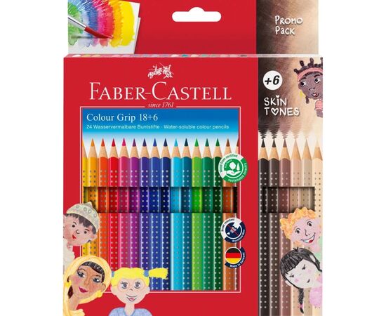 Карандаши цветные Faber-Castell GripSkin tonesакварельних 18 кольорів + 6 шт різних відтінків шкіри (112819) (32522)