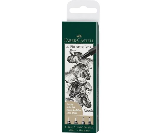 Лайнер Faber-Castell набор капиллярных ручек PITT Artist Pen black fineliner, 4 шт (XS, S, F, M) черного цвета (25826)