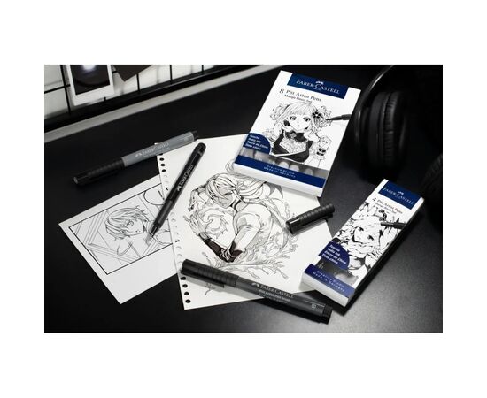 Лайнер Faber-Castell набор капиллярных ручек Pitt Artist Pens Manga Black, (B, F, S, XS) цвет черный (25830), изображение 3