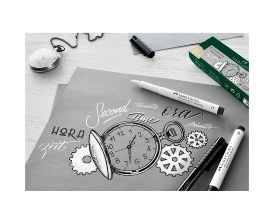 Лайнер Faber-Castell набор капиллярных ручек PITT Artist Pen black & white черный/белый 4 шт разных диаметров (28939), изображение 5
