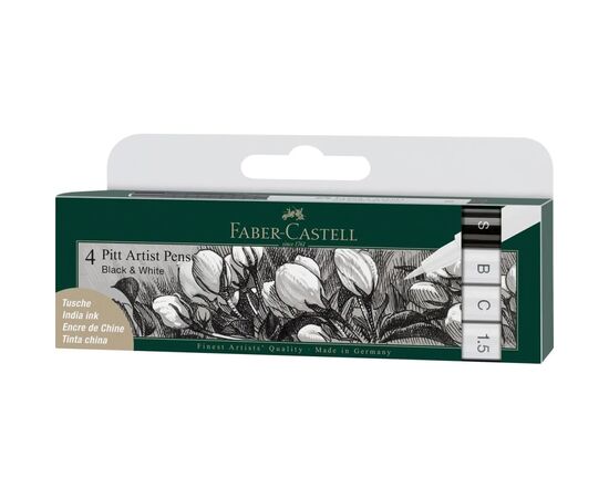 Лайнер Faber-Castell набор капиллярных ручек PITT Artist Pen black & white черный/белый 4 шт разных диаметров (28939)