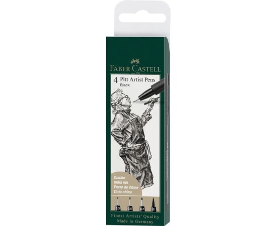 Лайнер Faber-Castell набор ручек капиллярных PITT ARTIST PENS (S, F, M, B) цвет черный 4 шт (15434)