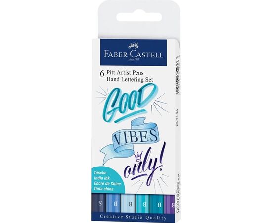 Лайнер Faber-Castell набор ручек капиллярных PITT ARTIST PENS Hand Lettering Set 6 цветов оттенки голубого (28983)