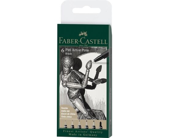 Лайнер Faber-Castell набір ручок капілярних PITT ARTIST PEN колір чорний 6 шт. (XXS, XS, S, F, M, 1,5) (32101)