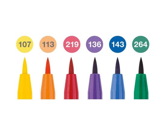 Лайнер Faber-Castell набор капиллярных ручек кисточки PITT Artist Pens Brush, 6 цветов (32105), изображение 4