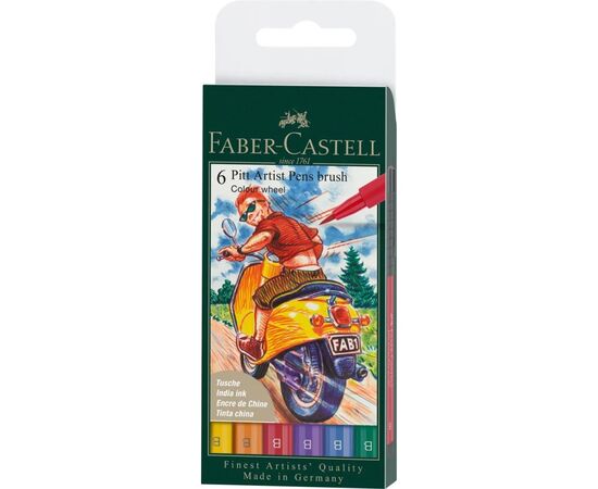 Лайнер Faber-Castell набор капиллярных ручек кисточки PITT Artist Pens Brush, 6 цветов (32105)