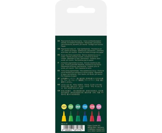 Лайнер Faber-Castell набор капиллярных ручек кисточки PITT Artist Pens Brush Springtime, 6 цветов (32107), изображение 2