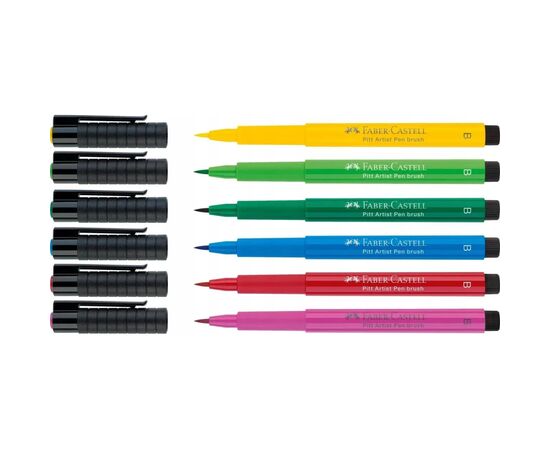 Лайнер Faber-Castell набор капиллярных ручек кисточки PITT Artist Pens Brush Springtime, 6 цветов (32107), изображение 4
