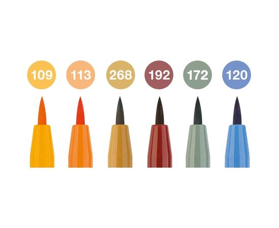 Лайнер Faber-Castell набор капиллярных ручек кисточек PITT Artist Pens Brush Harvest, 6 цветов (32109), изображение 3
