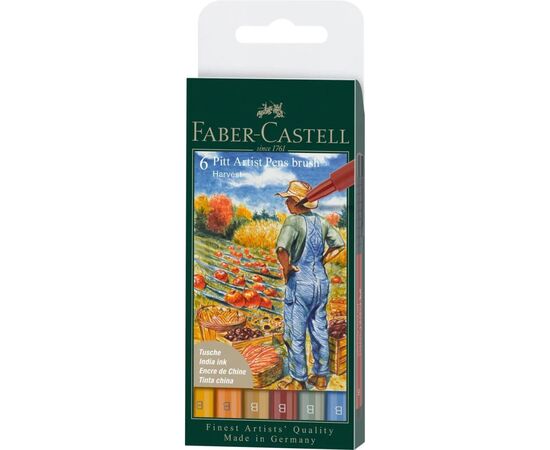 Лайнер Faber-Castell набор капиллярных ручек кисточек PITT Artist Pens Brush Harvest, 6 цветов (32109)