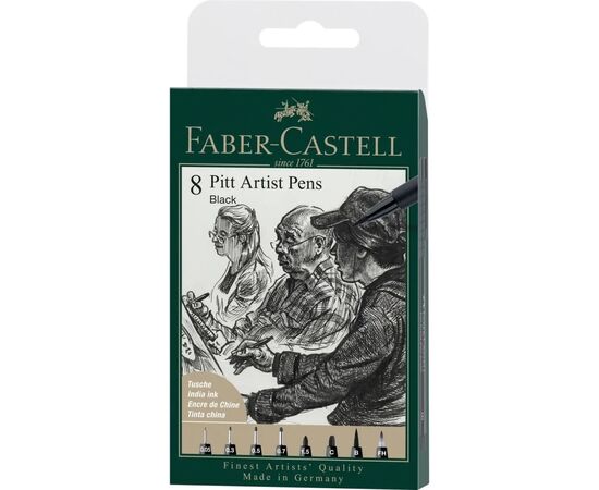 Лайнер Faber-Castell набор капиллярных ручек PITT ARTIST PEN цв. черный 8 шт (XXS, S, F, M, 1,5, C, B, FH) (32112)