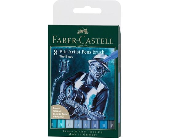 Лайнер Faber-Castell набор капиллярных ручек кисточек PITT Artist Pens Brush The Blues, 8 цветов (32113)