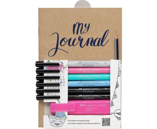 Лайнер Faber-Castell набор капиллярных ручек Starter set Bullet Journaling 9 предметов + скетчбук в точку (29104), изображение 2