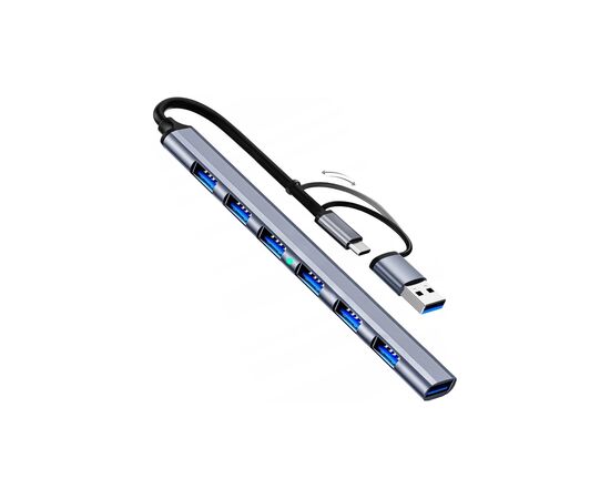 Концентратор Dynamode USB-C + UAB-A to 1xUSB 3.0 + 6xUSB 2.0 gray (DM-UH-701AC), изображение 3