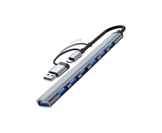 Концентратор Dynamode USB-C + UAB-A to 1xUSB 3.0 + 6xUSB 2.0 gray (DM-UH-701AC)