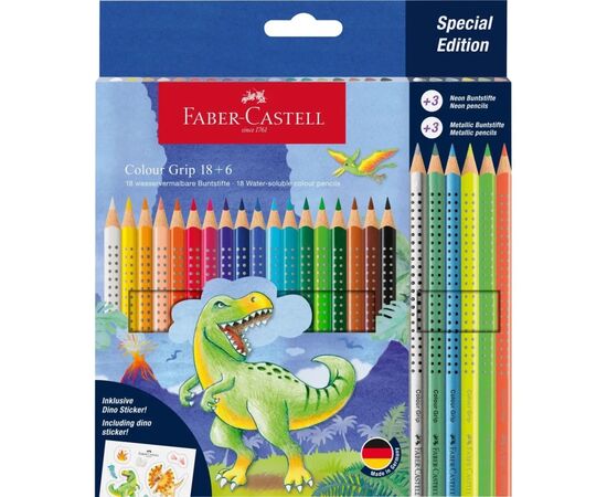 Карандаши цветные Faber-Castell Colour Grip, акварельні, 18 кольорів + 3 металіка та 3 неонових (32478)