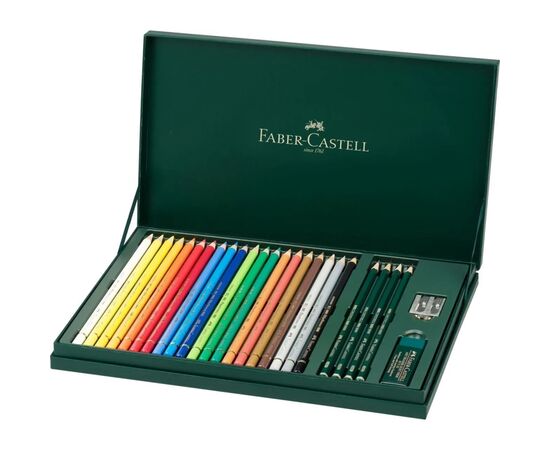 Карандаши цветные Faber-Castell Polychromos 20 кольорів в подарунковій коробці з аксесуарами (210051) (28971), изображение 2