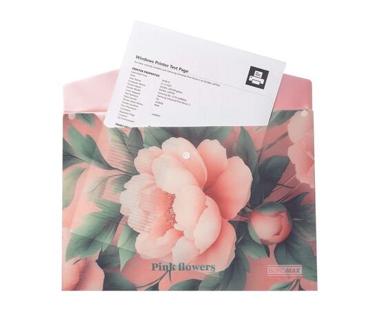 Папка - конверт Buromax А4 на кнопке, PEONY ARABESKI, полупрозрачная, розовая (BM.3943-10), изображение 2