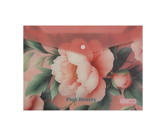 Папка - конверт Buromax А4 на кнопке, PEONY ARABESKI, полупрозрачная, розовая (BM.3943-10)