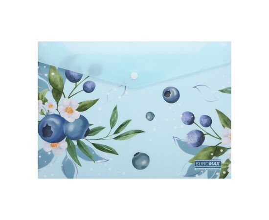 Папка - конверт Buromax А4 на кнопке, BLUEBERRY ARABESKI, полупрозрачная, морская волна (BM.3943-17)