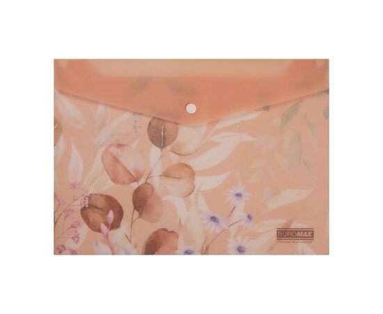 Папка - конверт Buromax А4 на кнопке, PEACH ARABESKI, полупрозрачная, персиковая (BM.3943-46)