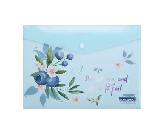 Папка - конверт Buromax А4 на кнопке, BLUEBERRY ARABESKI, полупрозрачная, аквамарин (BM.3943-52)