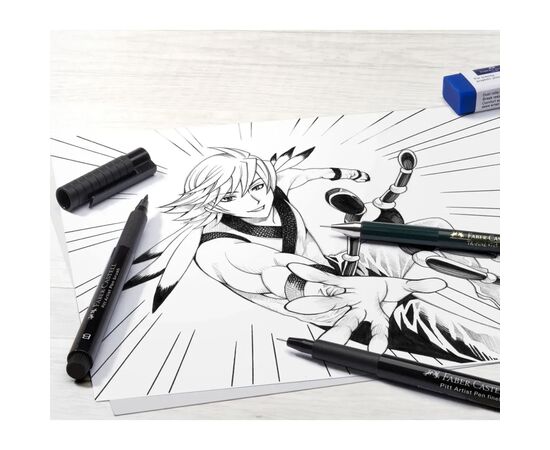 Лайнер Faber-Castell набор капиллярных ручек кисточки Pitt Artist Pen Comic Black Set, (SB, 1,5, F, XS) цвет черный (30337), изображение 6