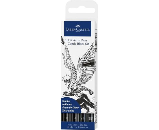 Лайнер Faber-Castell набор капиллярных ручек кисточки Pitt Artist Pen Comic Black Set, (SB, 1,5, F, XS) цвет черный (30337)