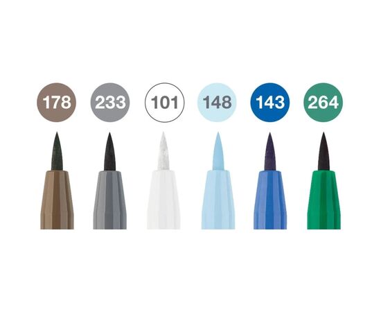 Лайнер Faber-Castell набор капиллярных ручек кисточки PITT Artist Pens Brush Winterlude, 6 цветов (32106), изображение 3
