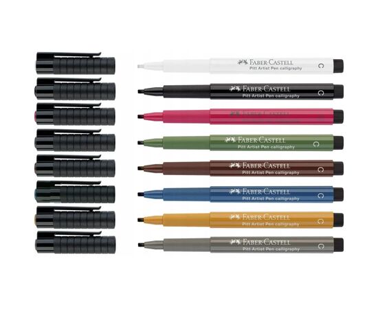 Лайнер Faber-Castell набор капиллярных ручек для каллиграфии PITT Calligraphy 8 цветов (28953), изображение 2