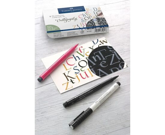 Лайнер Faber-Castell набор капиллярных ручек для каллиграфии PITT Calligraphy 8 цветов (28953), изображение 8