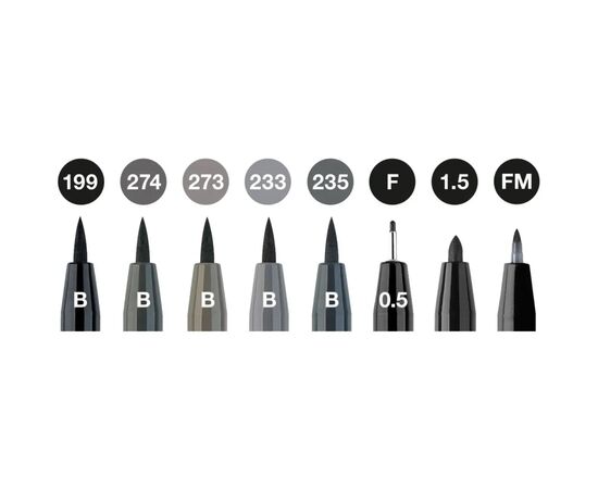 Лайнер Faber-Castell набор капиллярных ручек Pitt Artist Pens Black & Grey, 8 штук черный и серый (32103), изображение 3
