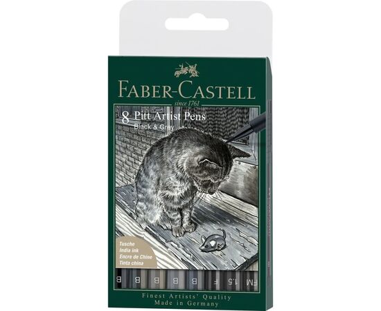 Лайнер Faber-Castell набор капиллярных ручек Pitt Artist Pens Black & Grey, 8 штук черный и серый (32103)