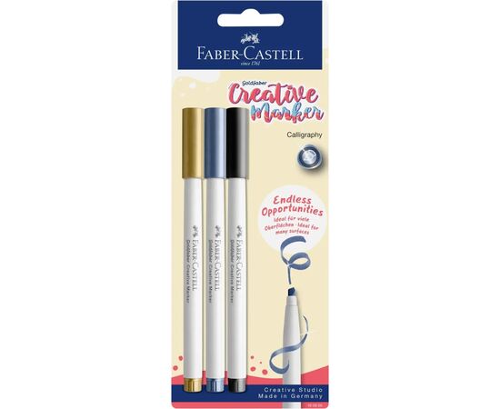 Набор маркеров Faber-Castell тонких для декора Goldfaber Creative Marker Calligraphy, 3 цвета, наконечник С (каллиграфия) (33008)