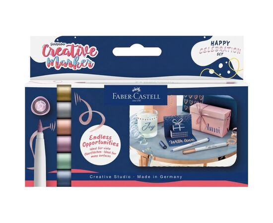 Набор маркеров Faber-Castell тонких металликов для декора Goldfaber Creative Marker Metallic Brush, 6 цветов, В (кисть) (33002)